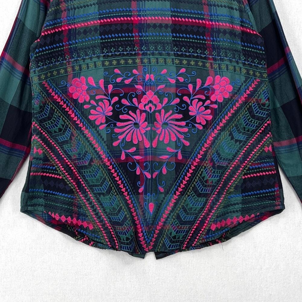 TOLANI COLLECTION Plaid Embroidered Button Up Shirt Womens Medium Green Black - Picture 9 of 16